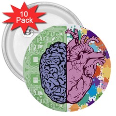 Brain Heart Balance 3  Buttons (10 Pack)  by Sapixe