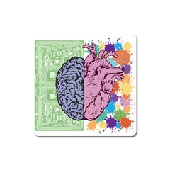 Brain Heart Balance Square Magnet by Sapixe