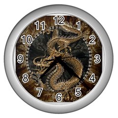 Dragon Pentagram Wall Clock (silver)