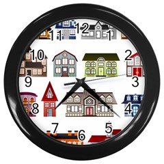 Houses Wall Clock (black) by Sapixe