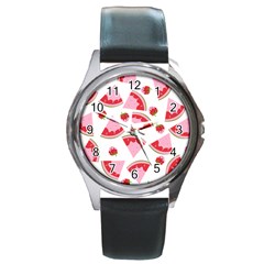 Pink Watermeloon Round Metal Watch by Sapixe