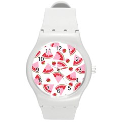 Pink Watermeloon Round Plastic Sport Watch (m) by Sapixe