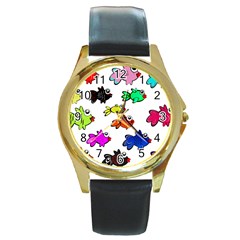 Fish Fishes Marine Life Swimming Water Round Gold Metal Watch by Sapixe