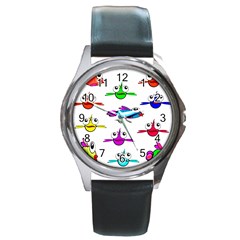 Fish Swim Cartoon Funnycute Round Metal Watch by Sapixe