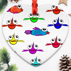 Fish Swim Cartoon Funnycute Ornament (heart) by Sapixe