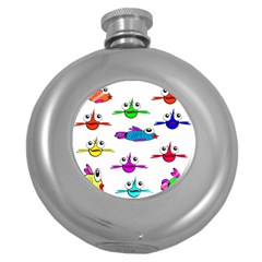 Fish Swim Cartoon Funnycute Round Hip Flask (5 Oz) by Sapixe