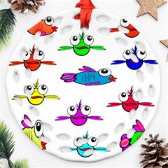 Fish Swim Cartoon Funnycute Ornament (round Filigree)