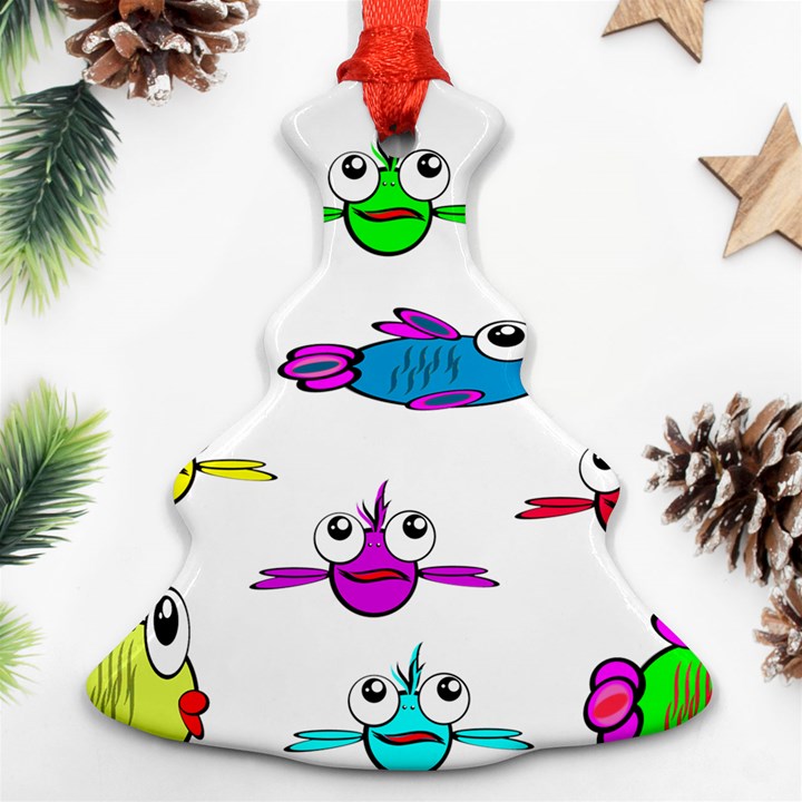 Fish Swim Cartoon Funnycute Ornament (Christmas Tree) 