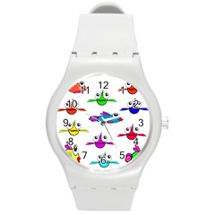 Fish Swim Cartoon Funnycute Round Plastic Sport Watch (m) by Sapixe