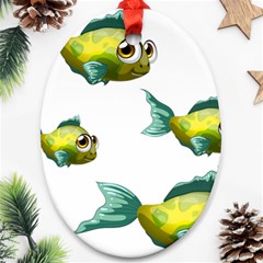 Fish Vector Green Oval Ornament (two Sides)