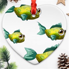 Fish Vector Green Heart Ornament (two Sides)