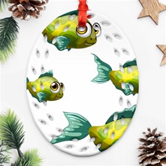 Fish Vector Green Oval Filigree Ornament (two Sides)