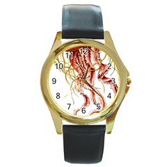 Animal Art Forms In Nature Jellyfish Round Gold Metal Watch