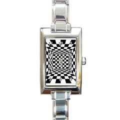 Black And White Chess Checkered Spatial 3d Rectangle Italian Charm Watch by Sapixe