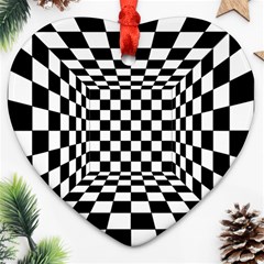 Black And White Chess Checkered Spatial 3d Ornament (heart)