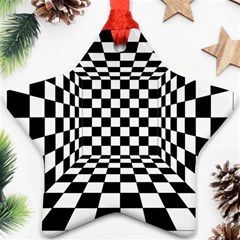 Black And White Chess Checkered Spatial 3d Ornament (star)