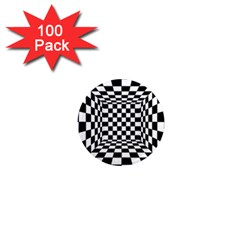 Black And White Chess Checkered Spatial 3d 1  Mini Magnets (100 Pack)  by Sapixe