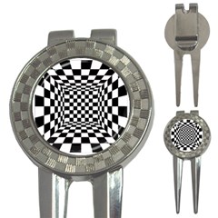 Black And White Chess Checkered Spatial 3d 3-in-1 Golf Divots by Sapixe