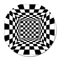 Black And White Chess Checkered Spatial 3d Magnet 5  (round) by Sapixe