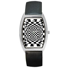 Black And White Chess Checkered Spatial 3d Barrel Style Metal Watch by Sapixe