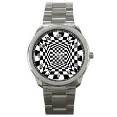 Black And White Chess Checkered Spatial 3d Sport Metal Watch by Sapixe