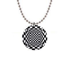 Black And White Chess Checkered Spatial 3d 1  Button Necklace by Sapixe