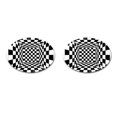 Black And White Chess Checkered Spatial 3d Cufflinks (oval) by Sapixe