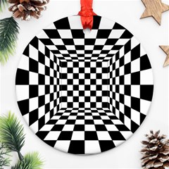 Black And White Chess Checkered Spatial 3d Round Ornament (two Sides)