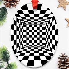 Black And White Chess Checkered Spatial 3d Oval Ornament (two Sides)