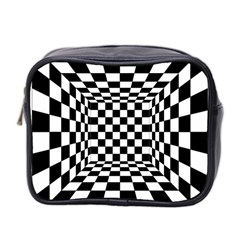 Black And White Chess Checkered Spatial 3d Mini Toiletries Bag (two Sides) by Sapixe