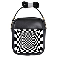 Black And White Chess Checkered Spatial 3d Girls Sling Bag by Sapixe