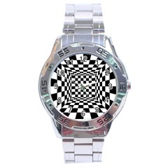 Black And White Chess Checkered Spatial 3d Stainless Steel Analogue Watch by Sapixe