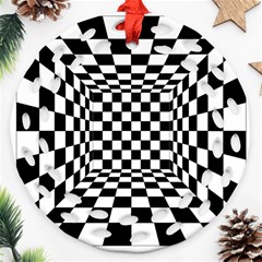 Black And White Chess Checkered Spatial 3d Round Filigree Ornament (two Sides)