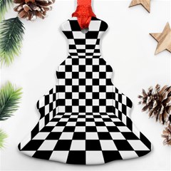 Black And White Chess Checkered Spatial 3d Christmas Tree Ornament (two Sides)