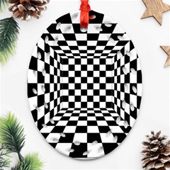 Black And White Chess Checkered Spatial 3d Oval Filigree Ornament (two Sides) by Sapixe