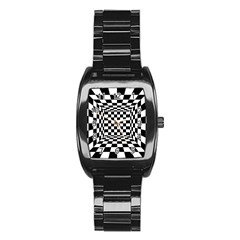 Black And White Chess Checkered Spatial 3d Stainless Steel Barrel Watch by Sapixe