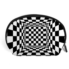 Black And White Chess Checkered Spatial 3d Accessory Pouch (large) by Sapixe