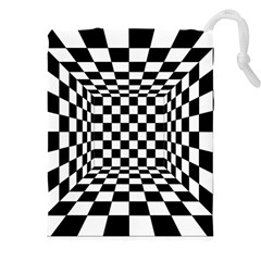 Black And White Chess Checkered Spatial 3d Drawstring Pouch (5xl) by Sapixe