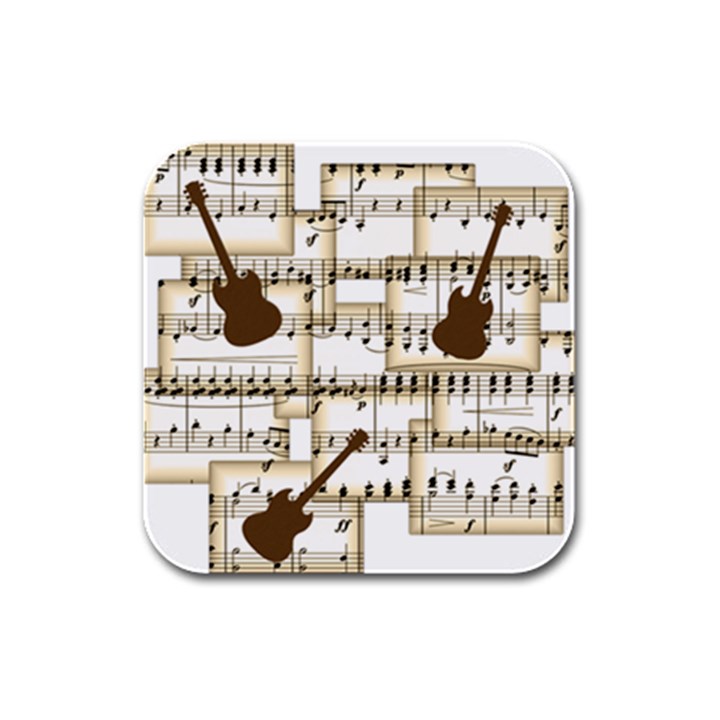 Music Paper Guitars Background Art Rubber Square Coaster (4 pack)