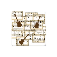 Music Paper Guitars Background Art Square Magnet by Sapixe