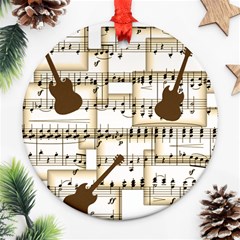 Music Paper Guitars Background Art Round Ornament (two Sides)