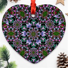 Tropical Blooming Forest With Decorative Flowers Mandala Ornament (heart)