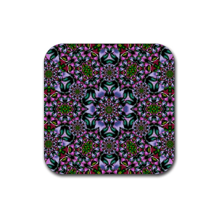 Tropical Blooming Forest With Decorative Flowers Mandala Rubber Coaster (Square)