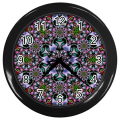 Tropical Blooming Forest With Decorative Flowers Mandala Wall Clock (black) by pepitasart