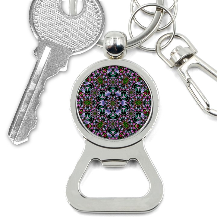 Tropical Blooming Forest With Decorative Flowers Mandala Bottle Opener Key Chain