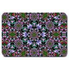 Tropical Blooming Forest With Decorative Flowers Mandala Large Doormat  by pepitasart