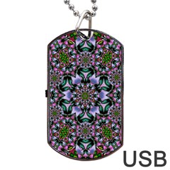 Tropical Blooming Forest With Decorative Flowers Mandala Dog Tag Usb Flash (two Sides) by pepitasart