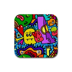 Cartoon Rubber Square Coaster (4 Pack)