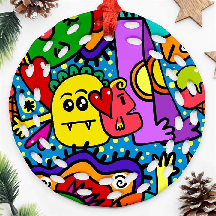 Cartoon Round Filigree Ornament (Two Sides)