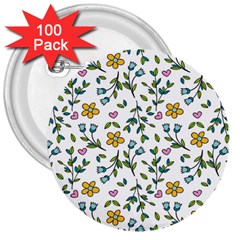 Flowers-beutiful 3  Buttons (100 Pack) 